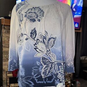 Alfred Dunner White to Blue Ombre Floral Tunic